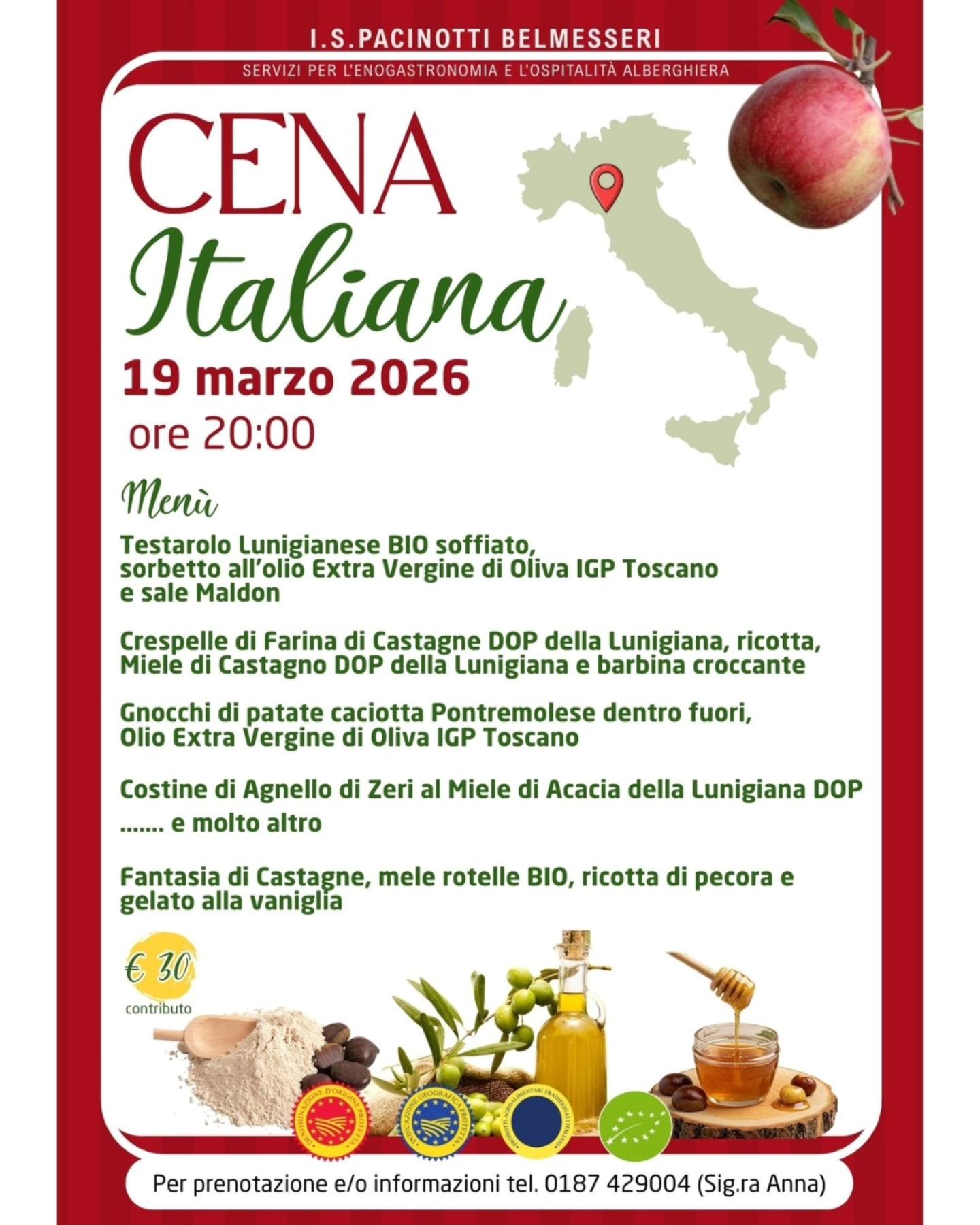 cena italiana pacinotti bagnone 2026 menù